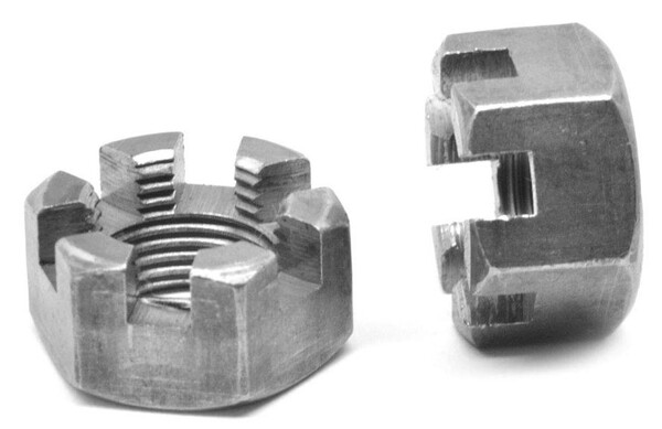 9/16-18 FIN HEX SLOTTED NUT NF PLAIN FINISH